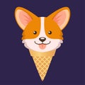 Corgi ice cream. Cute puppy cartoon in a waffle cone